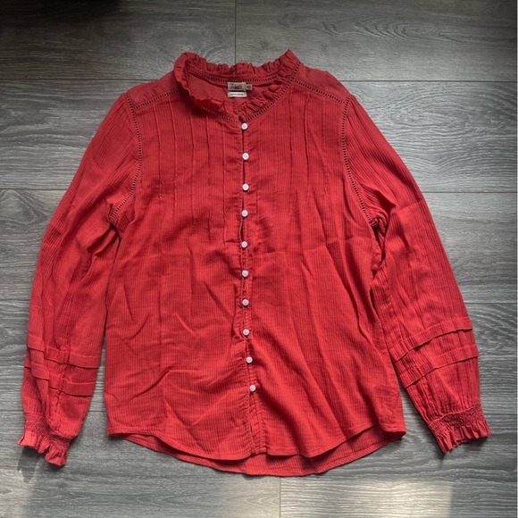 Faherty Coral Long Sleeve 100% Organic Cotton Flowy Spring Top Size M Summer - Picture 1 of 8